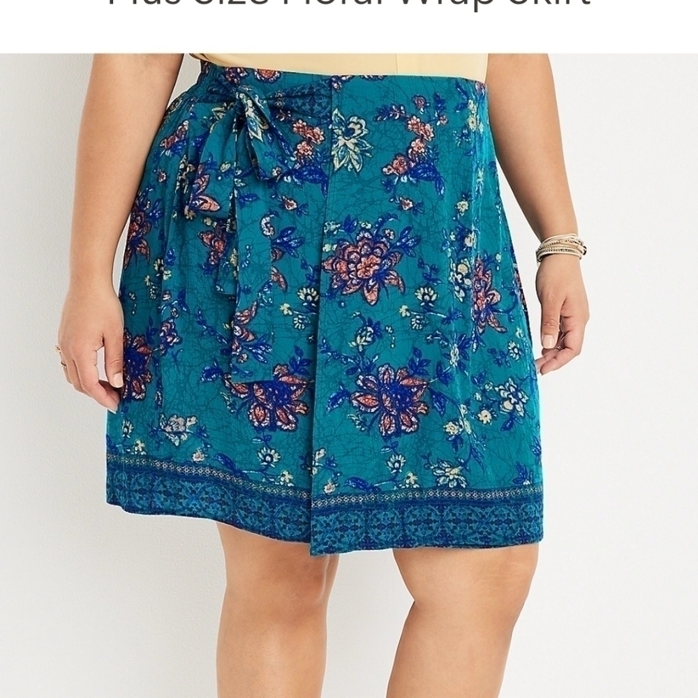 Maurices Bright Floral Faux Wrap Skirt Size XL